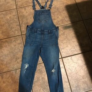 Indigo Blue Overalls in Classic Blue with Distressed‎ Details maternity